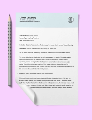 Lesson Plan Evaluation Template Lesson Plan Evaluation Template