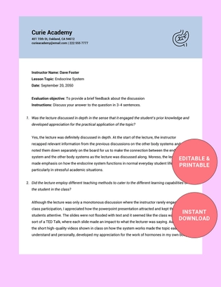 Blank Lesson Evaluation Template