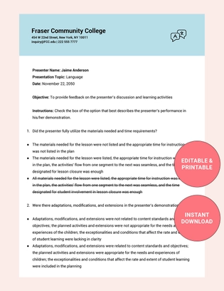 Lesson Evaluation Example