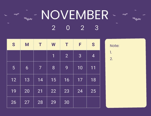 Blank November Calendar 2023