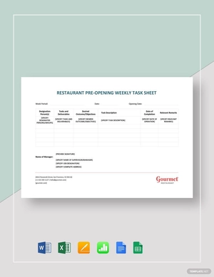 Restaurant Preopening Weekly Task Sheet Template