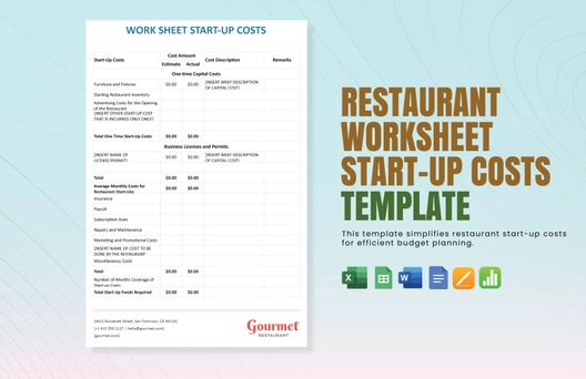 Restaurant Worksheet Start-Up Costs Template