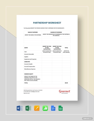 Restaurant Partnership Worksheet Template