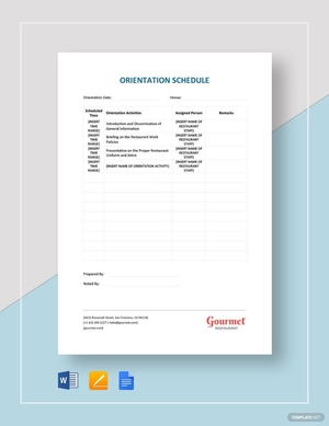 Restaurant Orientation Schedule Template