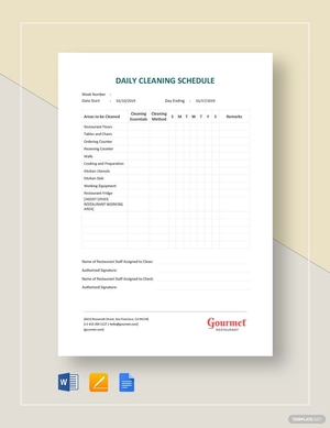 Daily Cleaning Schedule Template