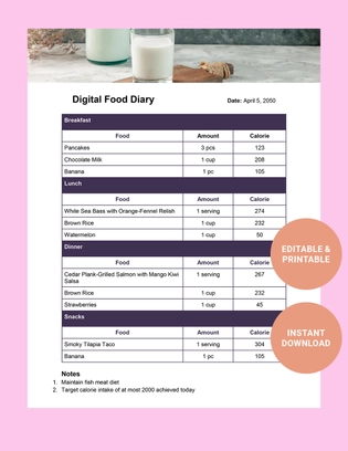 Digital Food Diary Template