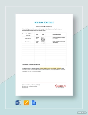 Holiday Schedule Template
