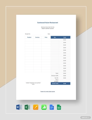 Sample Restaurant Receipt Template