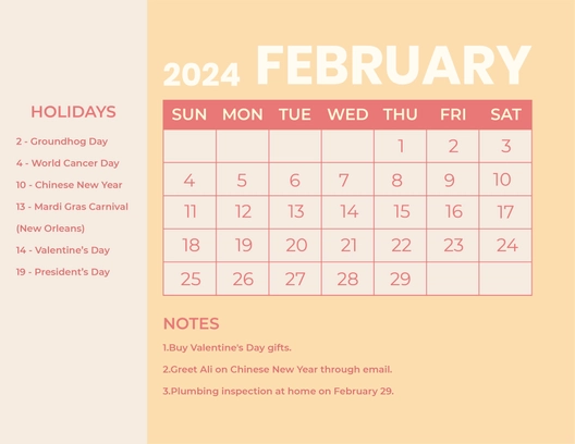 February 2024 Calendar With Holidays