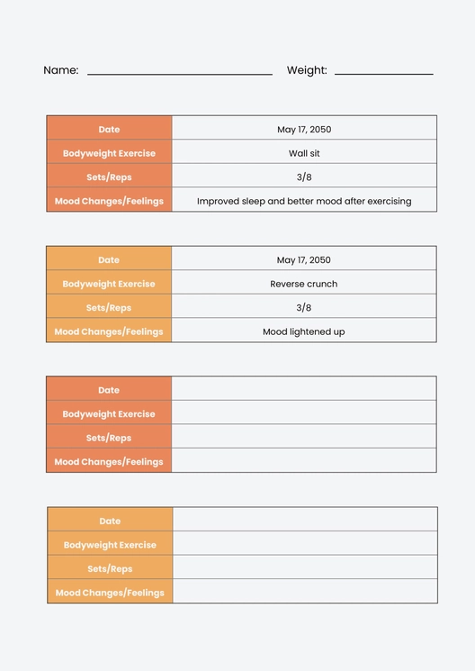 Bodyweight Exercise Chart Bodyweight Exercise Chart