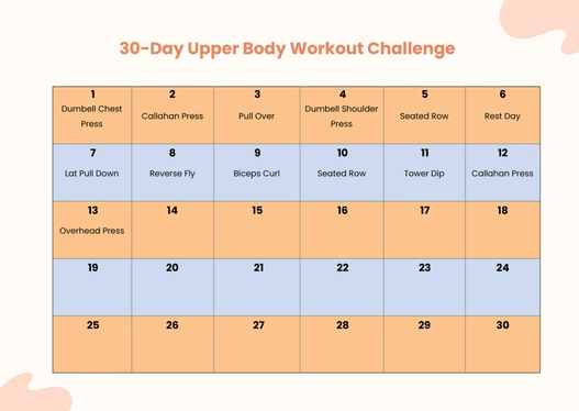 30 Day Upper Body Workout Chart