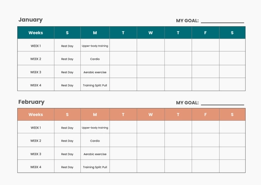 Monthly Exercise Chart Monthly Exercise Chart