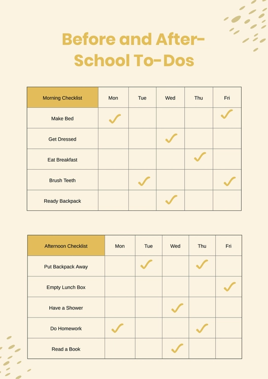 Kids Daily School Checklist Chart