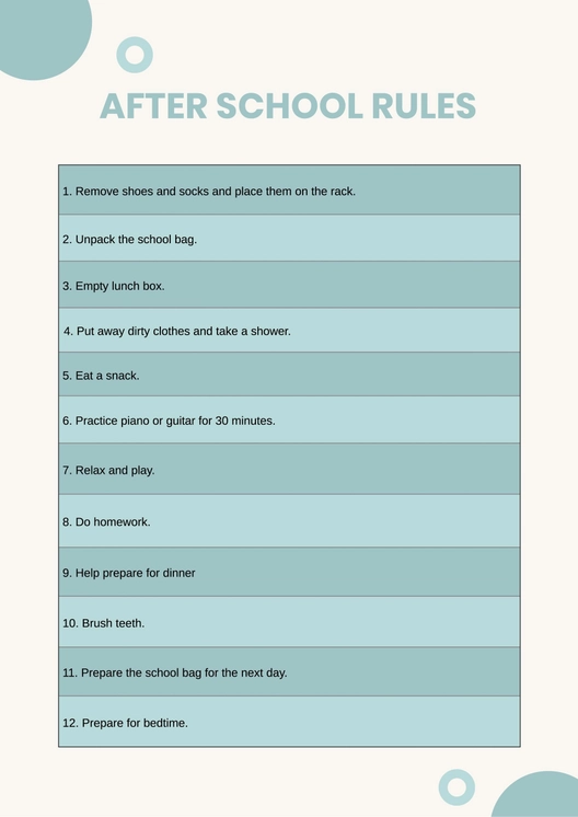 After School Rules Chart