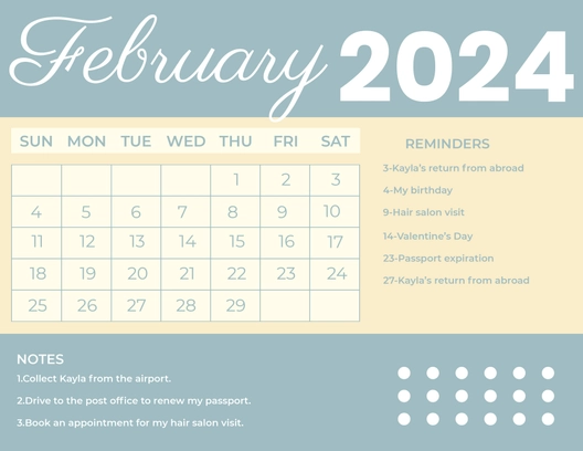 Calligraphy February 2024 Calendar