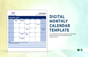 Digital Monthly Calendar Template