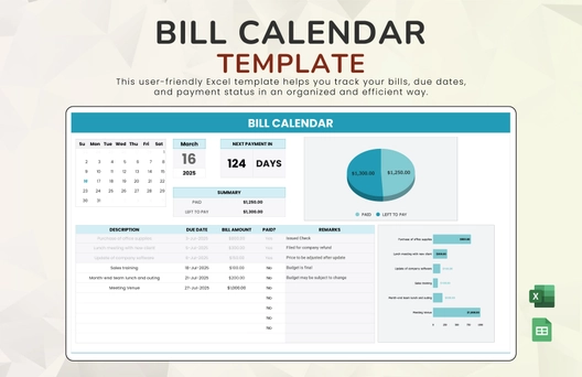 Bill Calendar Template
