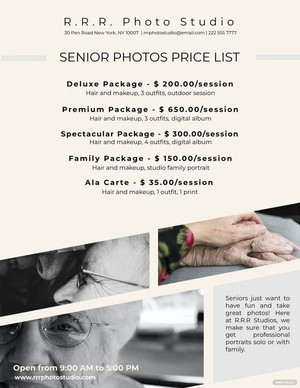 Modern Senior Portrait Pricing Guide Template