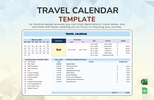 Travel Calendar Template