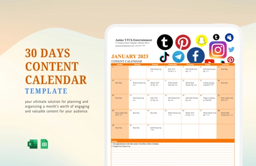 30 Day Content Calendar Template 30 Day Content Calendar Template