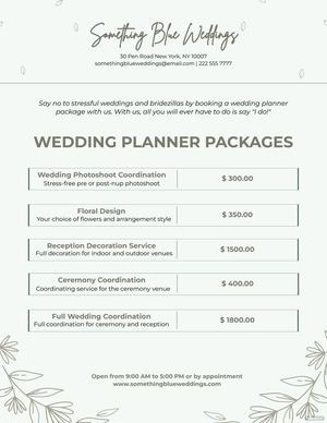 Wedding Planner Pricing Guide Template