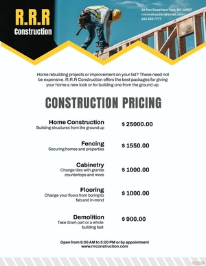 Construction Pricing Guide Template