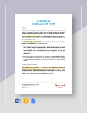 Restaurant General Safety Policy Template