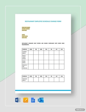 Restaurant Employee Schedule Change Form Template