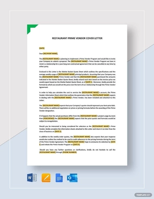 Restaurant Prime Vendor Cover Letter