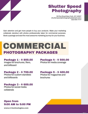 Commercial Photography Pricing Guide Template