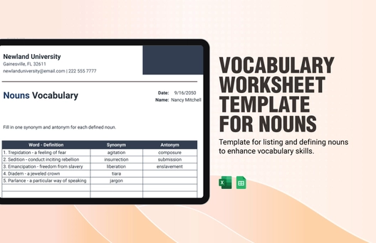 Vocabulary Worksheet Template for Nouns Vocabulary Worksheet Template for Nouns