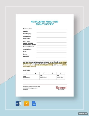 Menu Item Quality Review Template