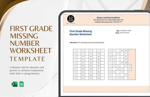 First Grade Missing Number Worksheet