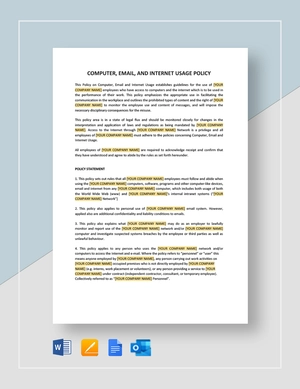 Computer, Email, Internet Usage Policy Template