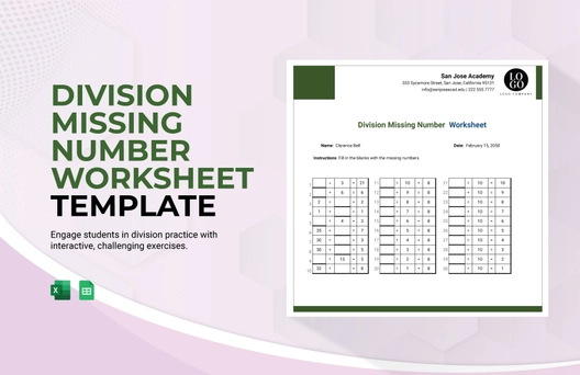 Division Missing Numbers Worksheet Template