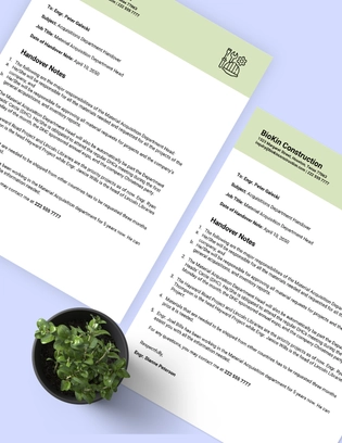 Handover Job Note Template