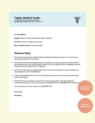 Security Handover Note Template Security Handover Note Template