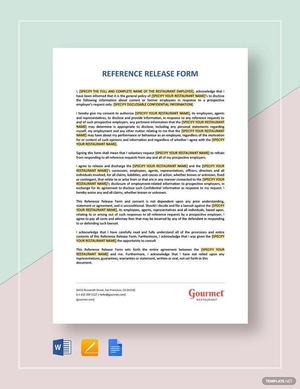 Reference Release Form Template Reference Release Form Template