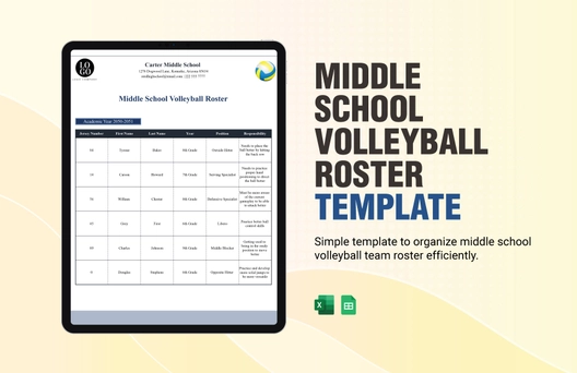 Middle School Volleyball Roster Template