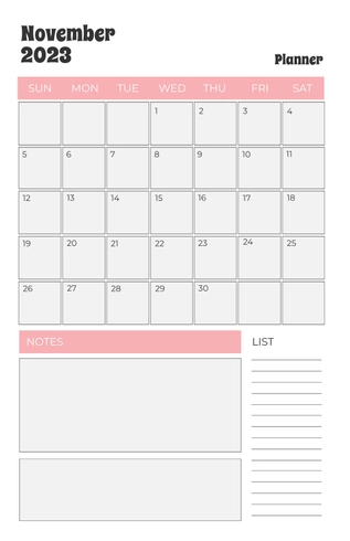 Printable November 2023 Deskpad Planner