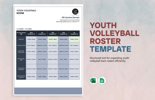Youth Volleyball Roster Template