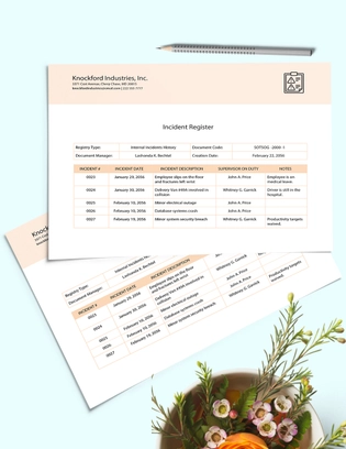 Internal Incidents Register Template
