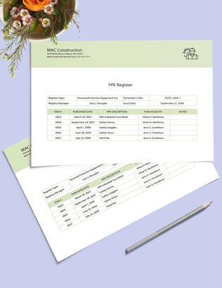 PPE Register Template