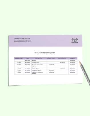 Bank Register Template