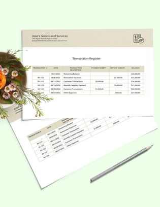 Transaction Register Template