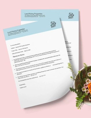 Property Handover Note Template