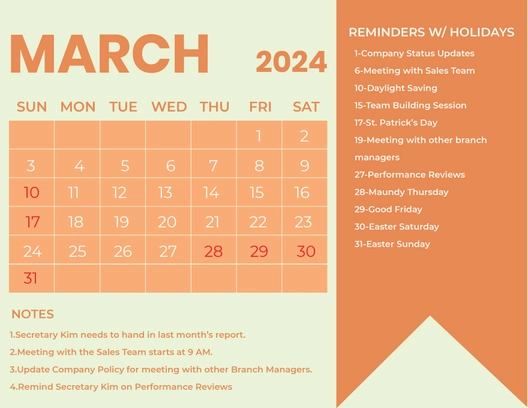March 2024 Calendar With Holidays
