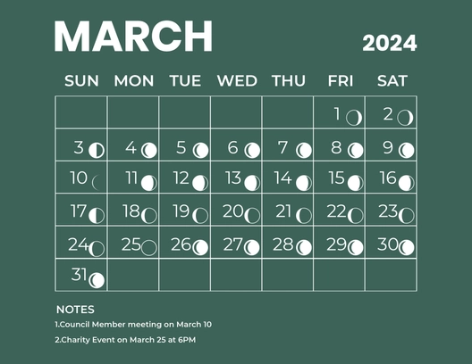 March 2024 Calendar With Moon Phases