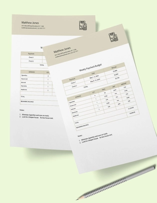 Weekly Paycheck Budget Template