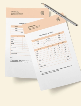 Minimalist Budget By Paycheck Template